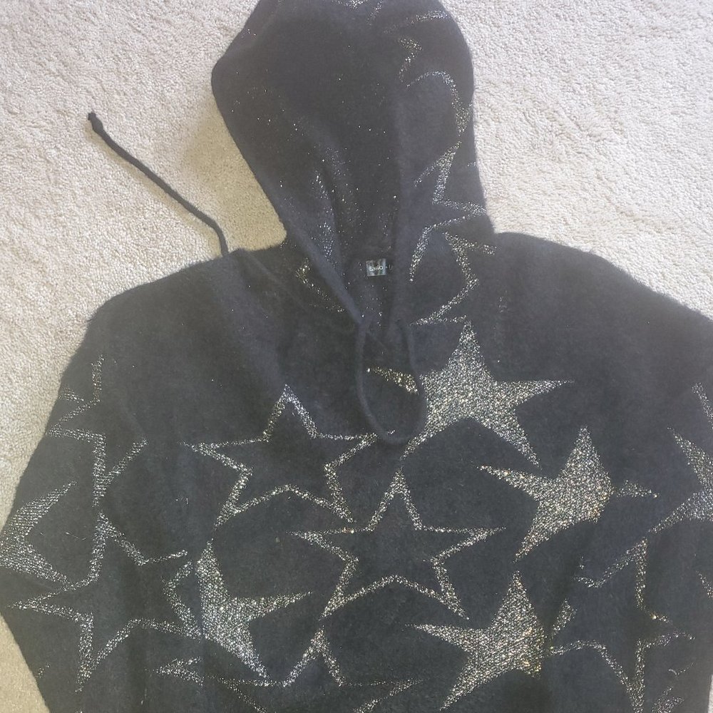 Womens oversized cashmere hooded sweater with silver stars